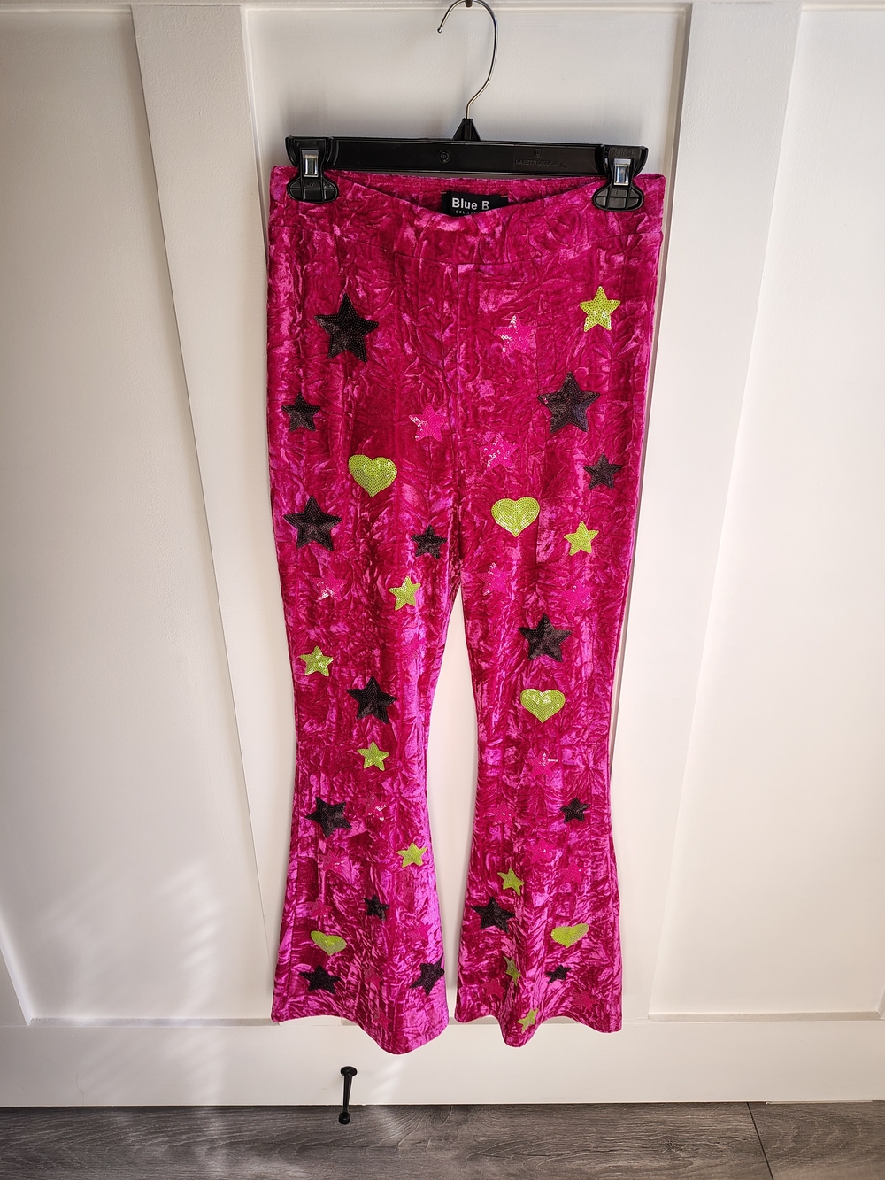 Hot Pink Velvet And Sequins Flare Pants NWT